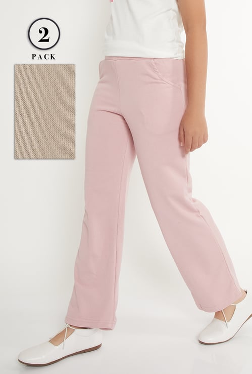 Girls Solid Track Pants - Pack of 2