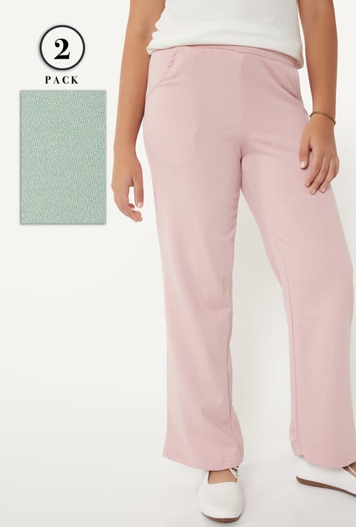 Girls Solid Track Pants - Pack of 2