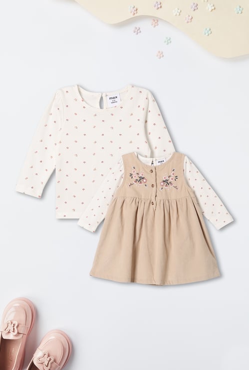 Girls Embroidered A-line Dress with T-shirt - Pack of 2