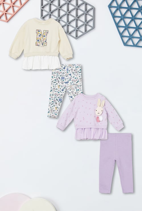 Girls Printed T-shirt and Pants Set - Pack of 2