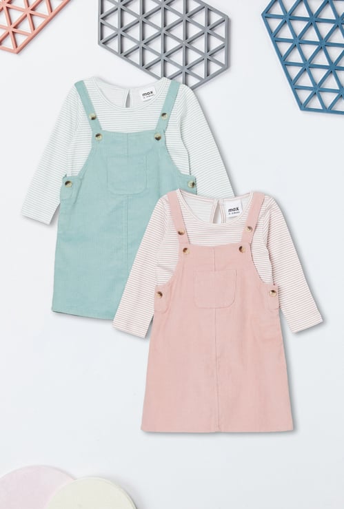 Girls Corduroy Pinafore Dress  with T-shirt- Pack of 2
