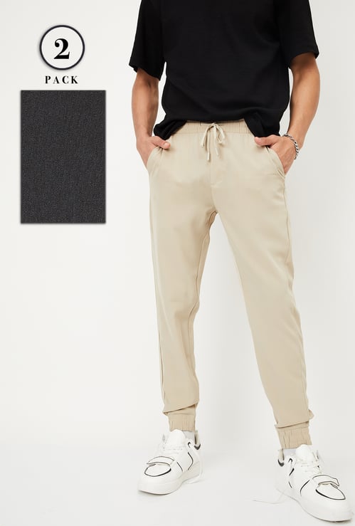 Men Solid Athleisure Joggers - Pack of 2