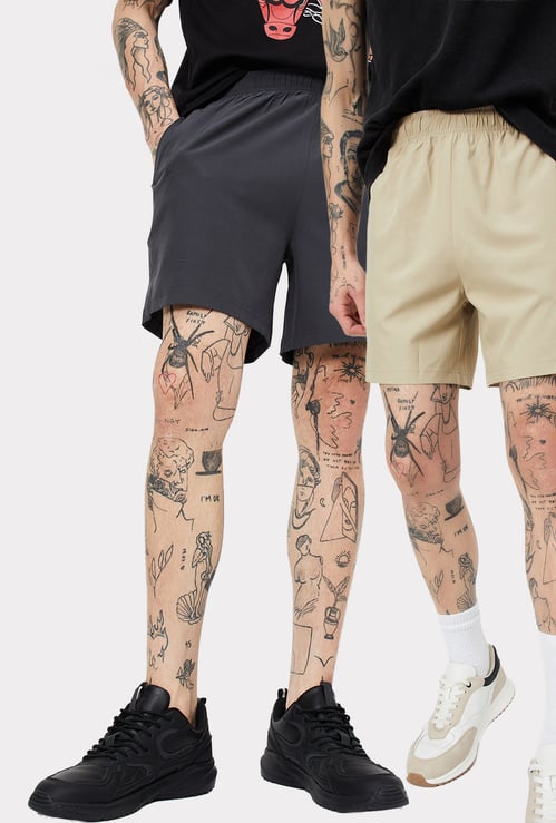 Men Solid Athleisure Shorts - Pack of 2