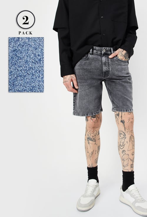 Men Washed Denim Shorts - Pack of 2