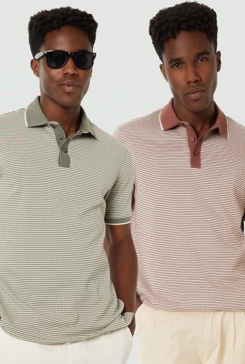 Men Textured Polo T-shirt - Pack of 2