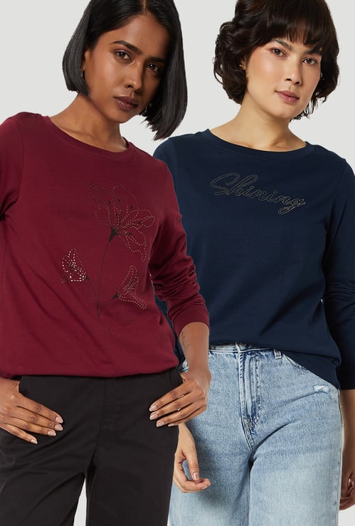 Women Embroidered T-shirt - Pack of 2