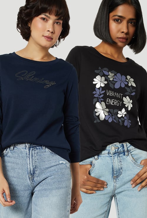 Women Assorted Full-Sleeved T-shirts - Pack of 2