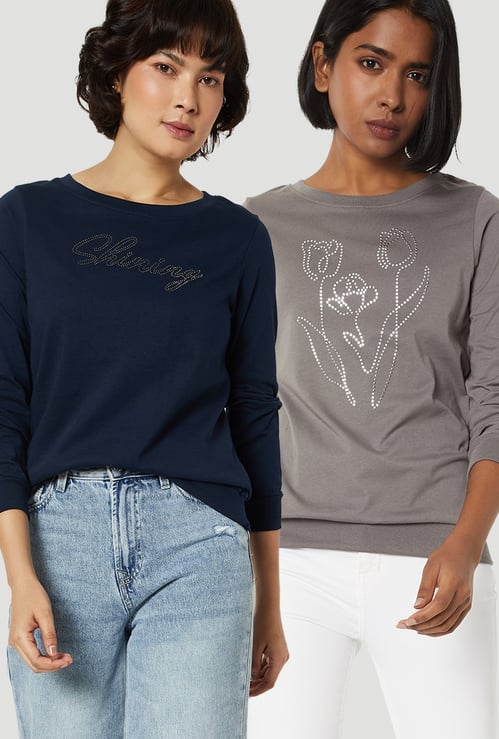 Women Embellished T-shirt - Pack of 2