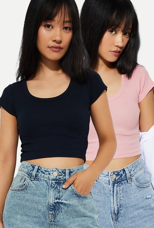 Women Ribbed Cropped Top - Pack of 2