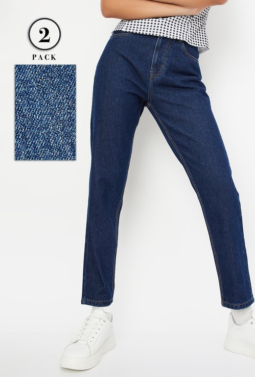 Women Washed Mom Fit Jeans - Pack of 2