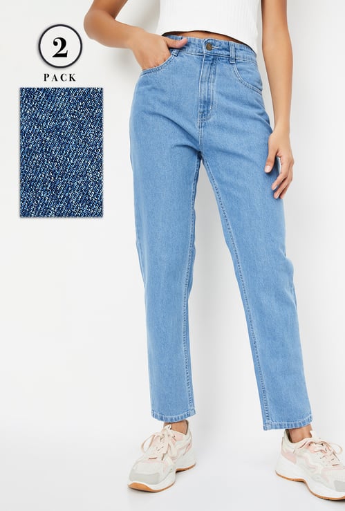 Women Washed Mom Fit Jeans - Pack of 2