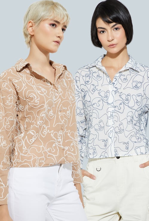 Women Embroidered Regular Fit Shirt - Pack of 2