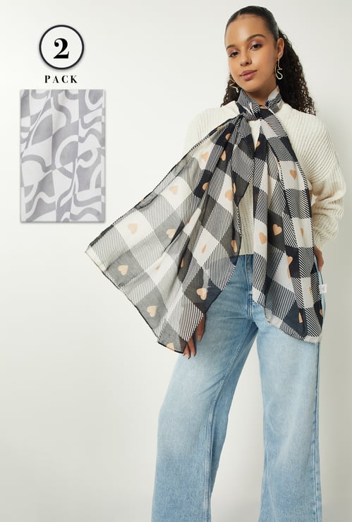 Women Printed Scarf - Pack of 2