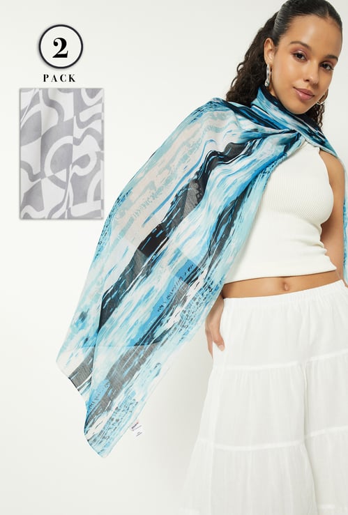 Women Printed Scarf - Pack of 2