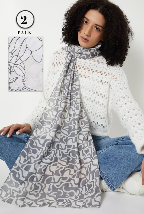 Women Printed Scarf - Pack of 2