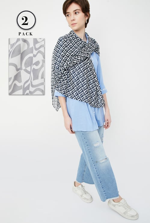 Women Printed Scarf - Pack of 2