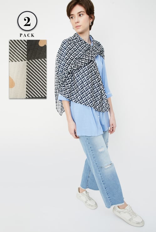 Women Printed Scarf - Pack of 2