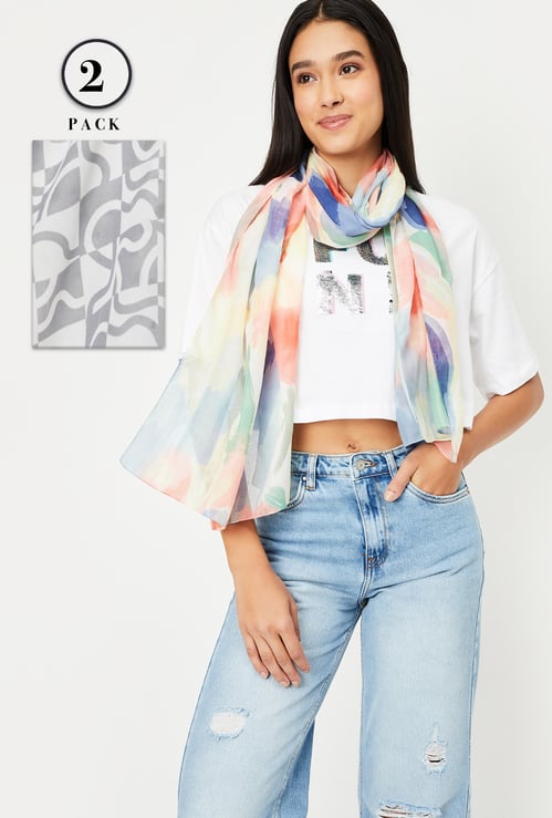 Women Printed Scarf - Pack of 2