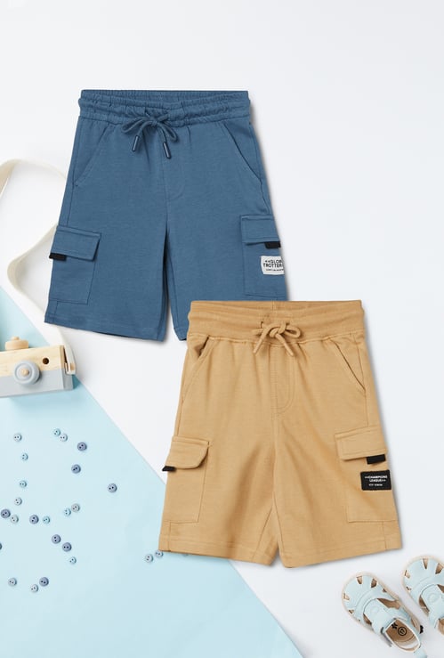 Boys Solid Cargo Shorts - Pack of 2