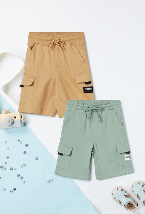 Boys Solid Cargo Shorts - Pack of 2
