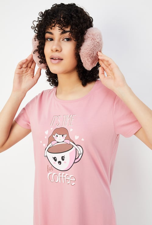 Women Graphic Printed Short Sleeves Nightdress