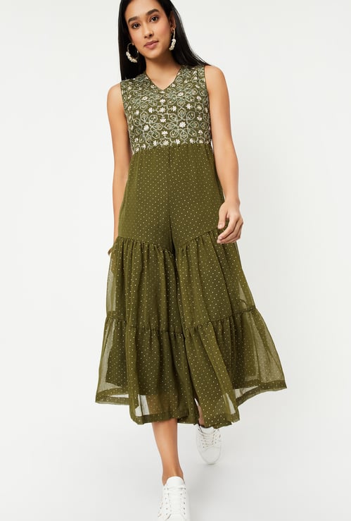 Women Embroidered Tiered Jumpsuit