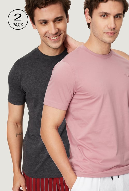 Men Solid Loungewear T-shirts - Pack of 2