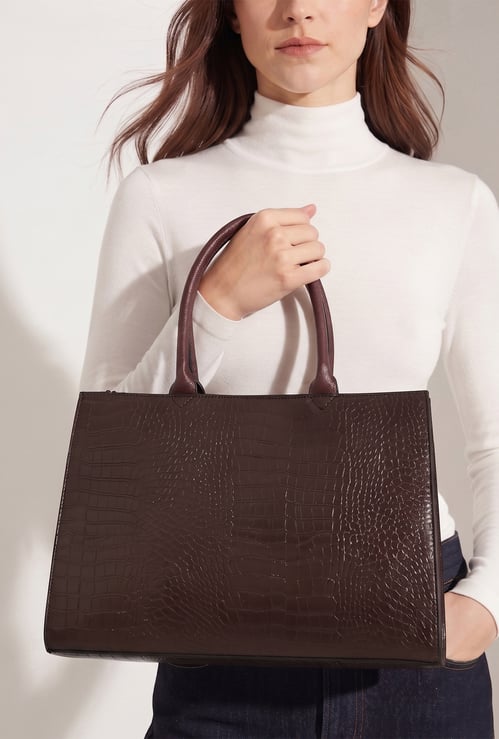 Women Croc-Textured Handheld Bag