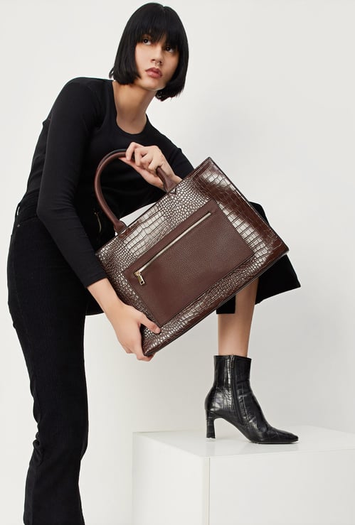 Women Croc-Textured Handheld Bag