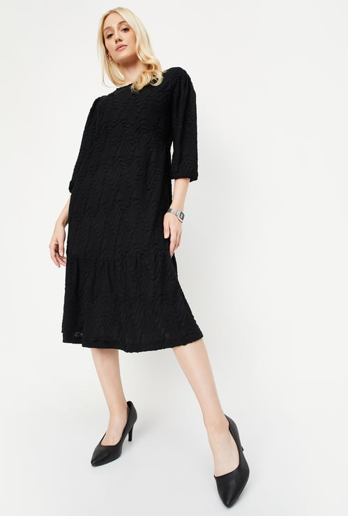 Women Textured Knit A-line Dress