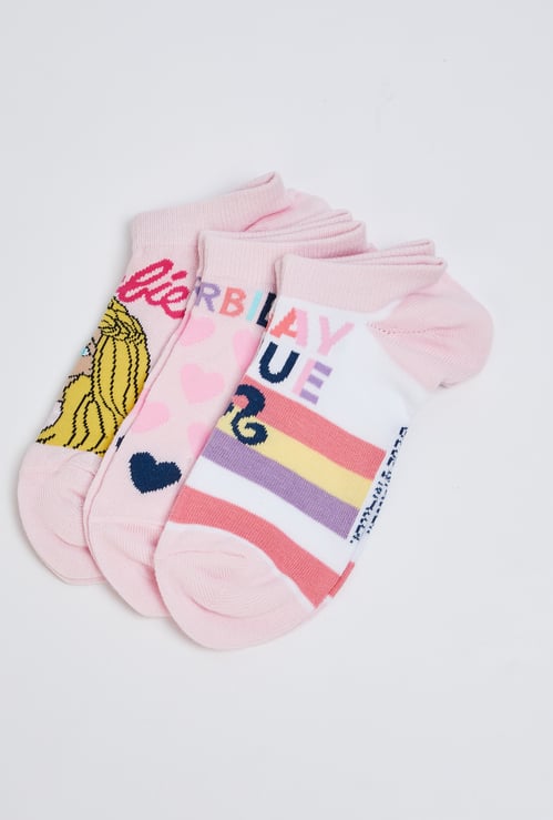Girls Barbie Print Ankle-Length Socks - Pack of 3