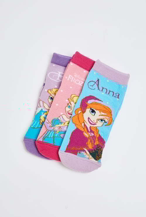 Girls Frozen Printed Ankle Length Socks - Pack of 3