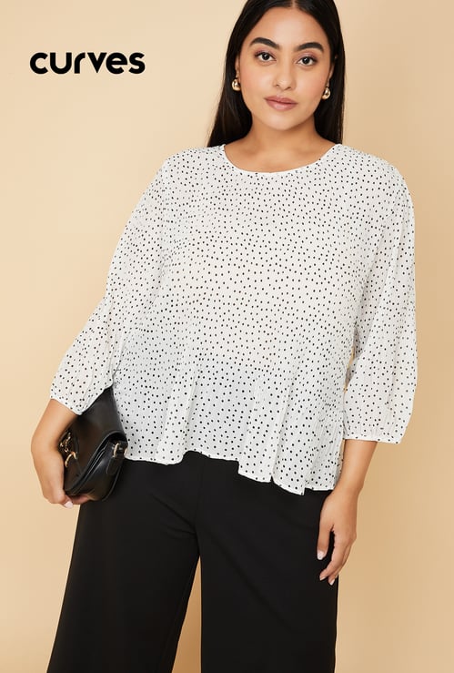 Women Polka Dot Pleated Top