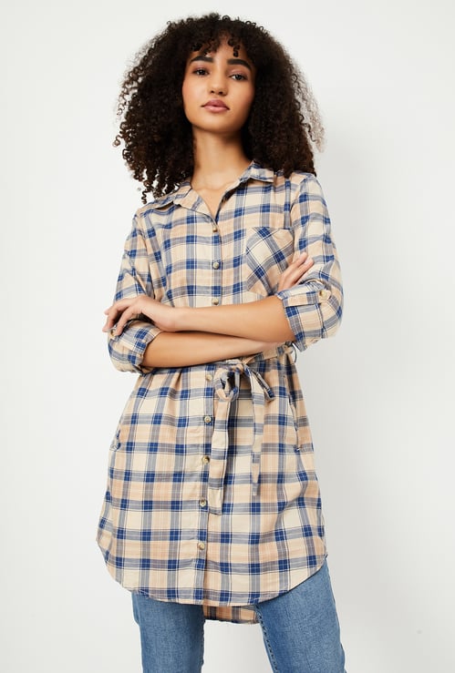 Women Checked Yarn Dyed Tunic