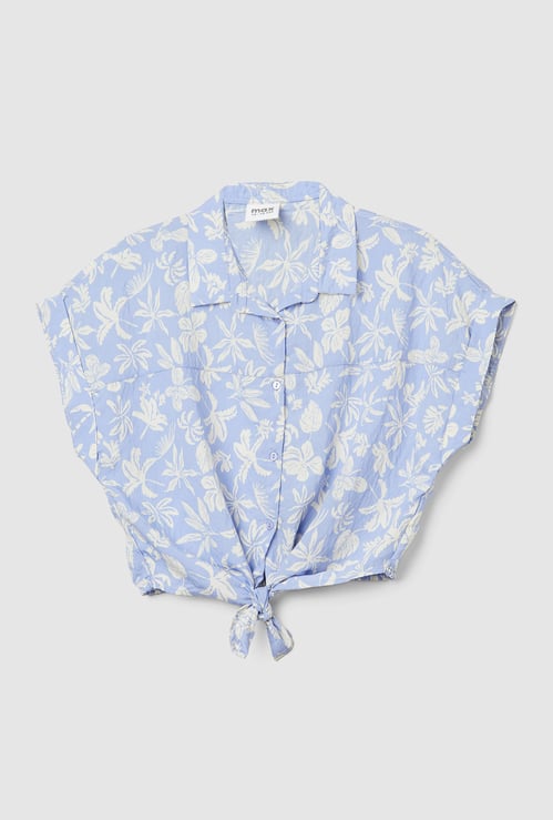 Girls Printed Cropped Tie-up Shirt