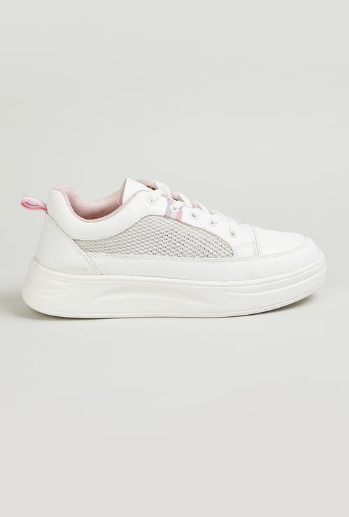 Women Mesh-Panelled Detail Knit Sneakers