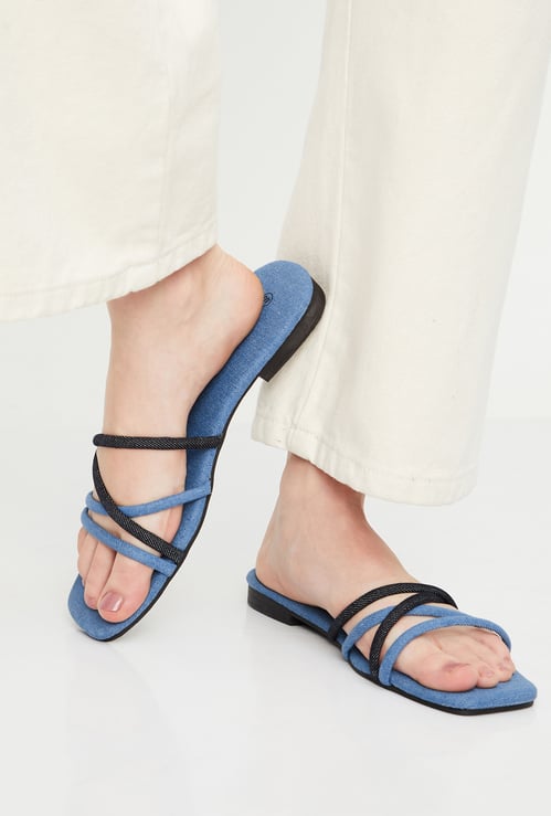 Women Strappy Flat Denim Sandals