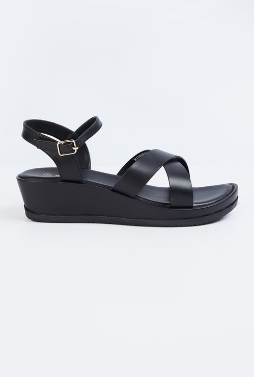 Women Solid Double Strap Wedge Sandals