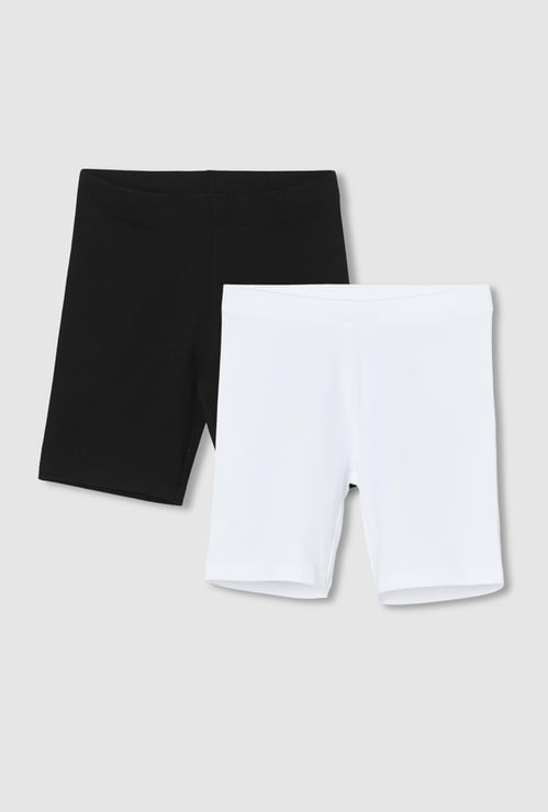 Girls Solid Knit Shorts - Pack of 2