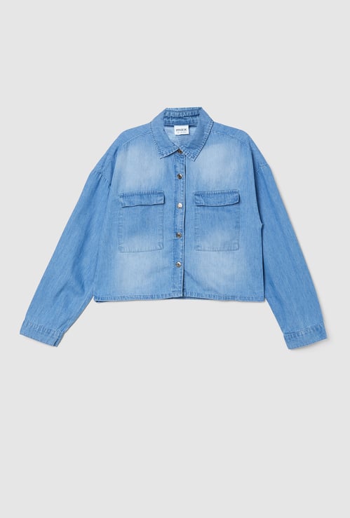 Girls Cropped Denim Shirt