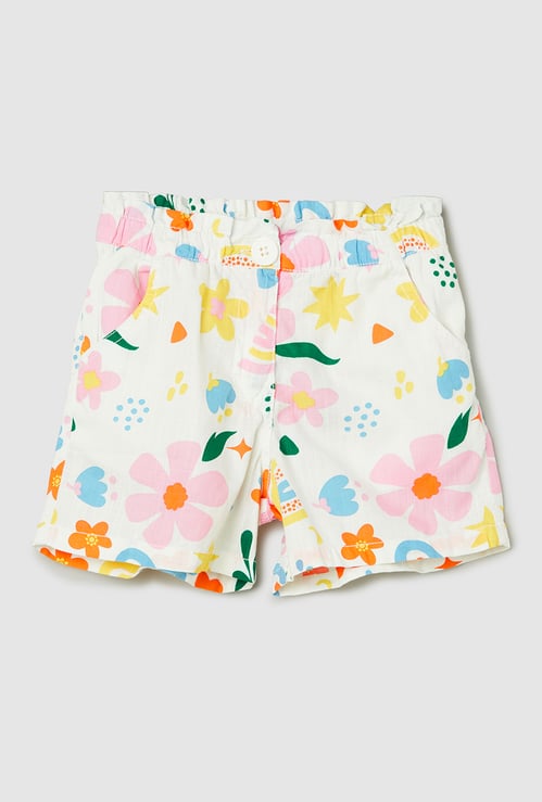 Girls Printed Paperbag Waist Shorts