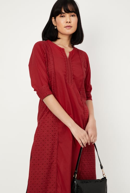 Women Schiffli Straight Kurta