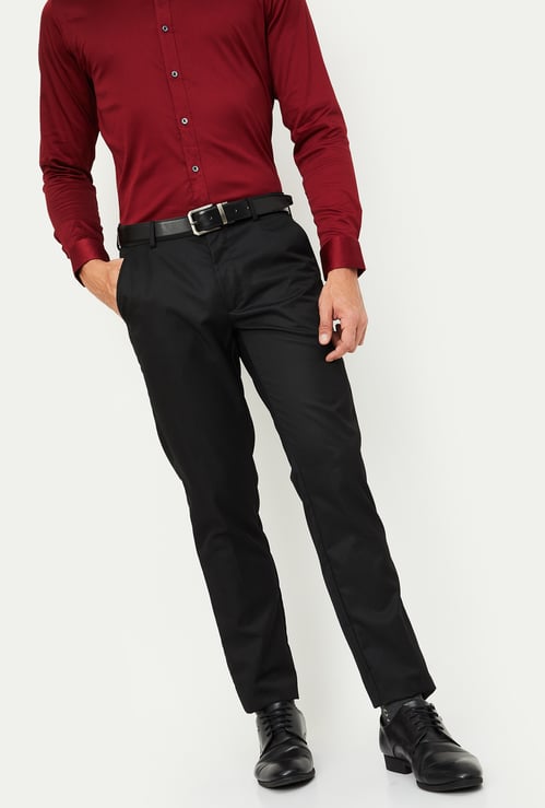 Men Slim Fit Solid Formal Trousers