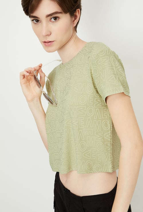 Women Jacquard Cropped Sports T-shirt