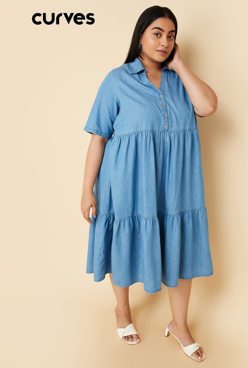 Women Denim Tiered Dress