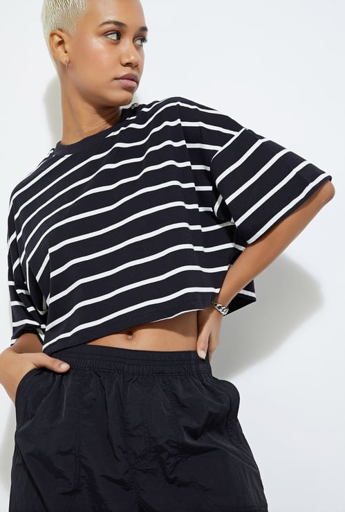 URB_N Women Boxy Fit Striped T-shirt