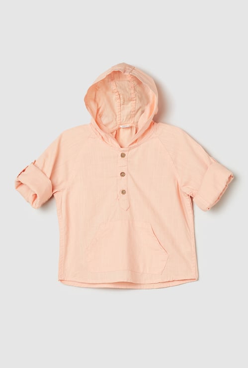 Boys Solid Hooded Shirt