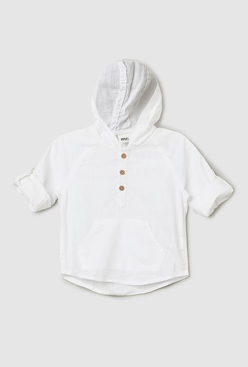 Boys Solid Hooded Shirt