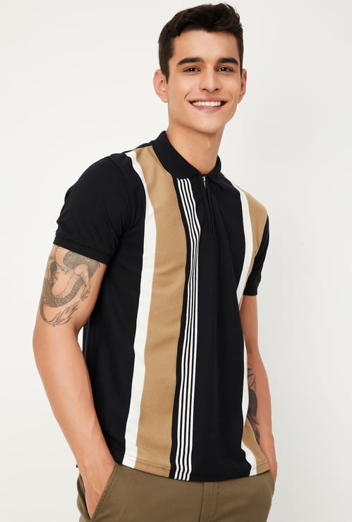 Men Slim Fit Striped Polo T-shirt