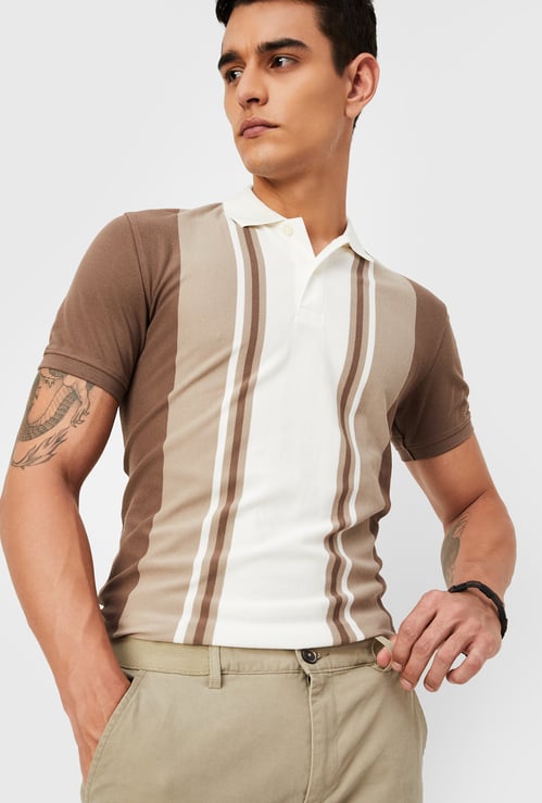 Men Slim Fit Striped Polo T-shirt